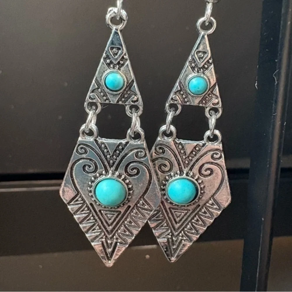 Vintage Silver and Turquoise Geometric Earrings